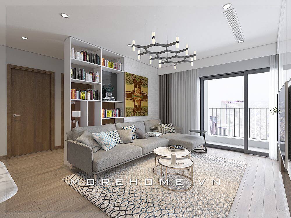 Thiết kế phòng khách chung cư đẹp với đường nét thiết kế đầy tính thẩm mỹ và nhẹ nhàng.